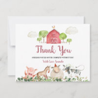 Farm House Animals Barnyard Baby Shower Thank You