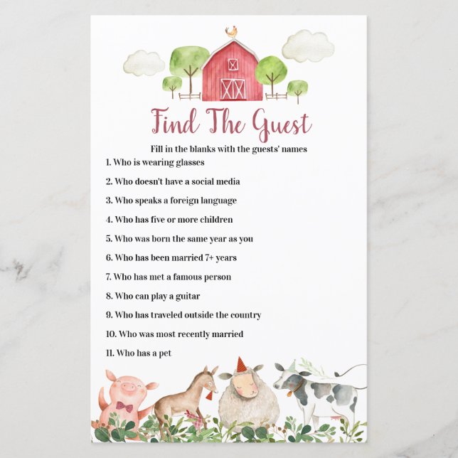 Farm House Animals Barnyard Find the Guest Game (Front)