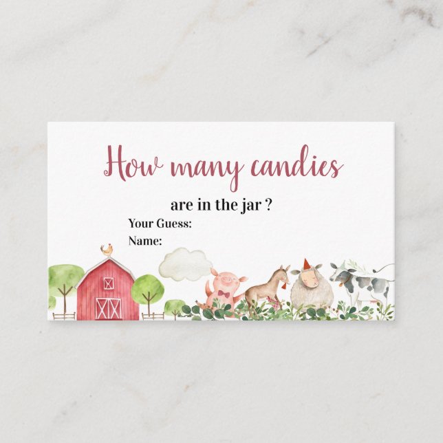 Farm House Animals Barnyard How Many Candies Enclosure Card (Front)
