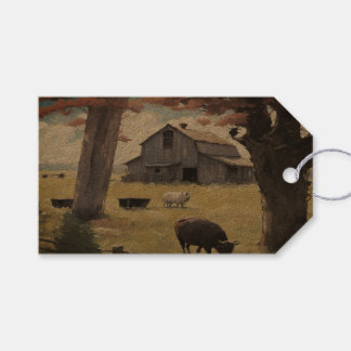 Farm house watercolor wrapping paper sheets gift tags