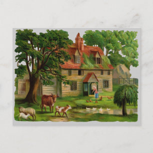 Farm House With Chickens Postcard