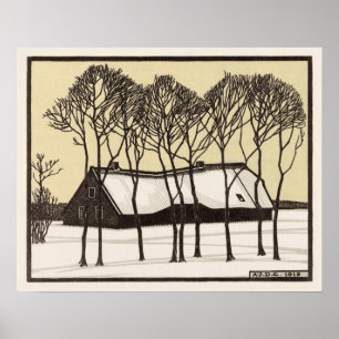 Farm In the Snow by Julie de Graag Art Nouveau Poster