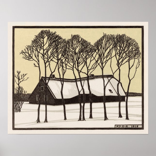 Farm In the Snow by Julie de Graag Art Nouveau Poster (Front)