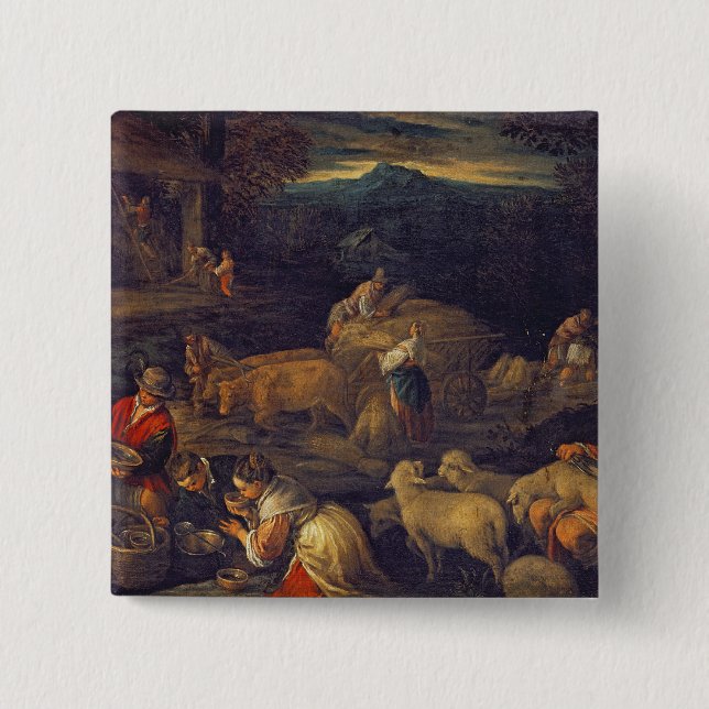 Farm Interior or Shearing Sheep 15 Cm Square Badge (Front)