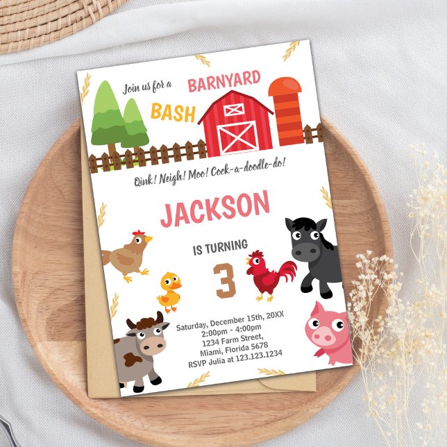 Farm Invitation, Farm Birthday Invitation (Red Farm Animals Birthday Invitations)