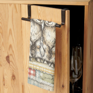 Farm Lambs Vintage Pattern Tea Towel