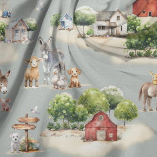 Farm Land Blue Seamless Pattern Fabric