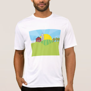 Farm Landscape Red Barn Silo Apple Trees T-Shirt