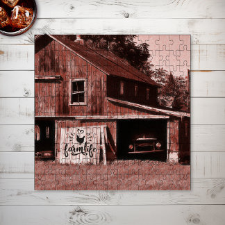 Farm Life Antique Red Barn Jigsaw Puzzle