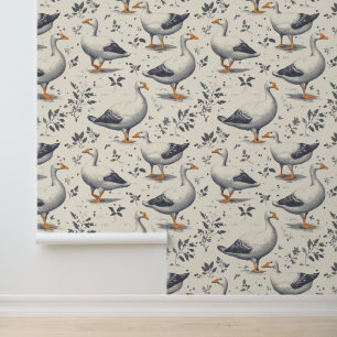 Farm life inspired white goose pattern wallpaper