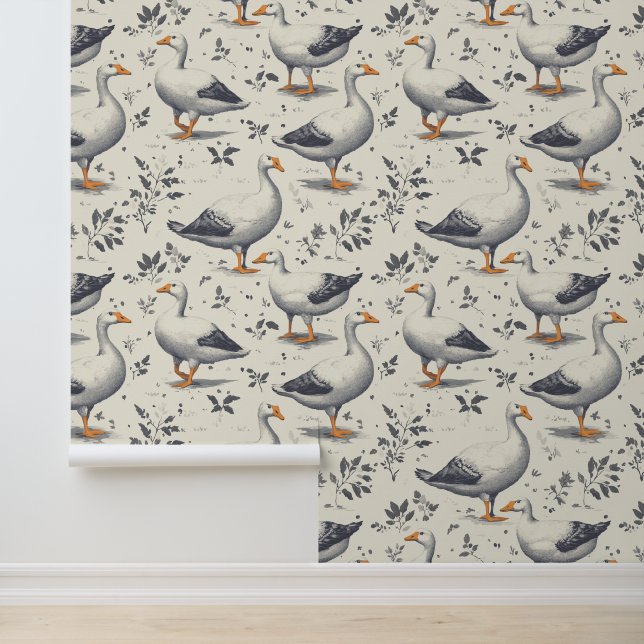 Farm life inspired white goose pattern  wallpaper (Application)