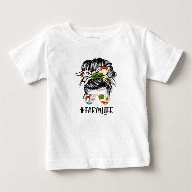 Farm Life Messy Hair Bun Girl Baby T-Shirt (Front)