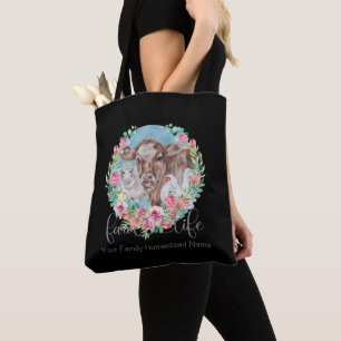 Farm Life Quote Family Homestead Chicken Cow Lamb Tote Bag