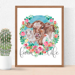 Farm Life Quote Family Homestead Chicken Cows Goat Poster