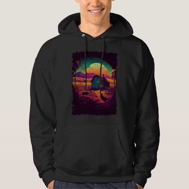 Farm mountain sunset retro 70s vintage hoodie (Front)