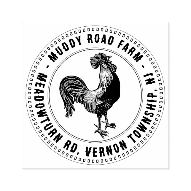 Farm Name and Location Rooster Stamp Fancy Border  (Imprint)