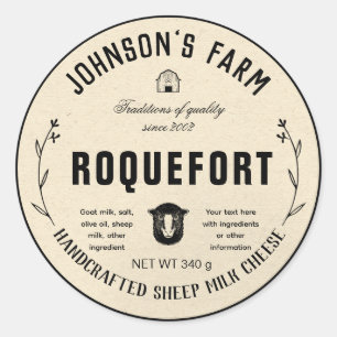 Farm Name   Wreath   Sheep Milk Cheese   Vintage  Classic Round Sticker