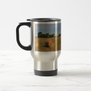 Farm Panorama of Hay Bales Travel Mug