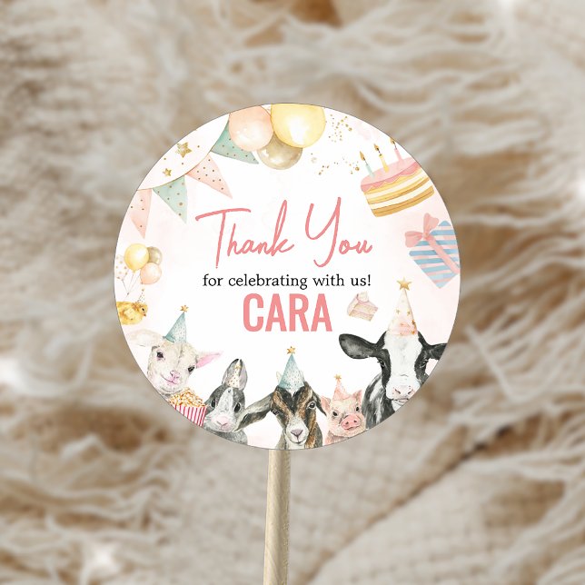 Farm Party Animals Birthday Party Classic Round Sticker (Animals Farm Party Birthday Party Sticker)