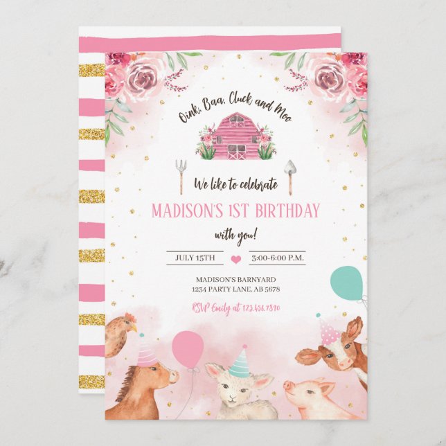 Farm Party Animals Invitation (Front/Back)