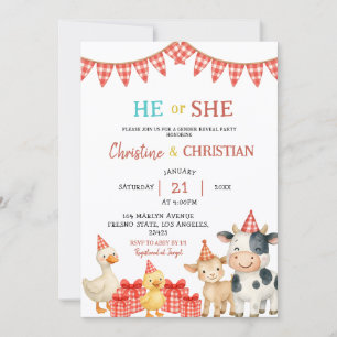 Farm Party He or She Gender Reveal Invitation