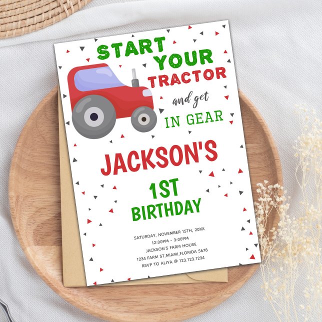 Farm Party on White Background for Boys Invitation (White background Tractor Birthday Invitations)