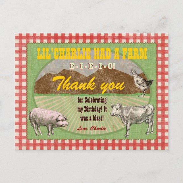 Farm Party Thank You Postcard (Front)