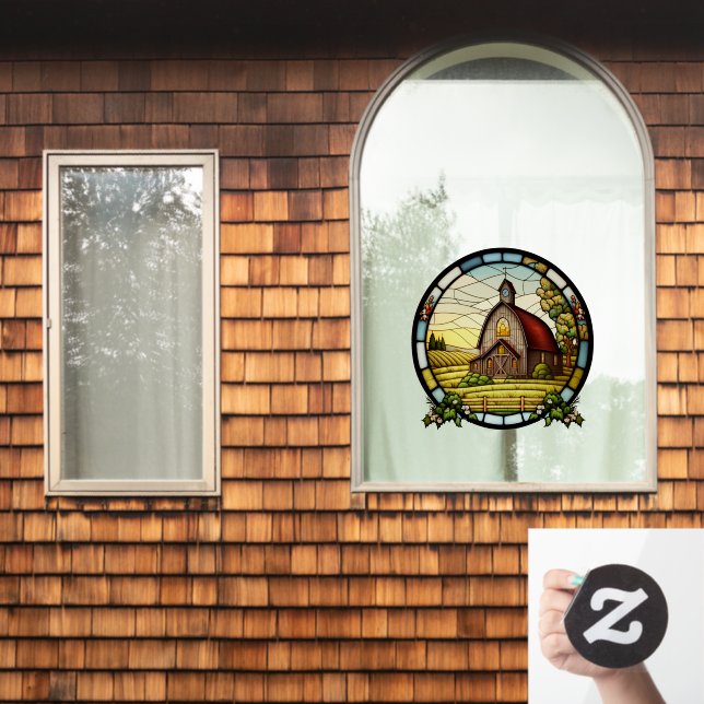 Farm Pasture Land Barn Faux Stained Glass (Home Window)