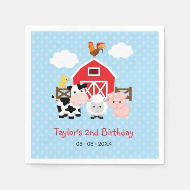 Farm Personalised Birthday (Blue for Boys) Napkin (Front)