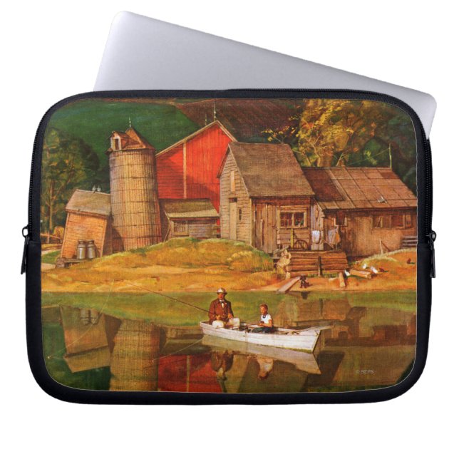Farm Pond Landscape by Mead Schaeffer Laptop Sleeve (Front)