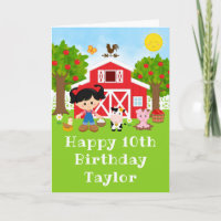 Farm Red Barn Black Hair Girl Happy Birthday