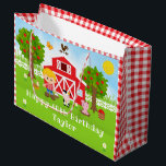 Farm Red Barn Blonde Hair Boy Happy Birthday Large Gift Bag<br><div class="desc">This cute and fun gift bag can be personalised with a name or title such as son, grandson, nephew, friend etc. It features a blonde hair boy with fair skin beside a red barn with a rooster wind vane. There are adorable farm animals such as a cow, pig and hen....</div>