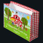Farm Red Barn Blonde Hair Girl Happy Birthday Large Gift Bag<br><div class="desc">This cute and fun gift bag can be personalised with a name or title such as daughter, granddaughter, niece, friend etc. It features a blonde hair girl with fair skin beside a red barn with a rooster wind vane. There are adorable farm animals such as a cow, pig and hen....</div>