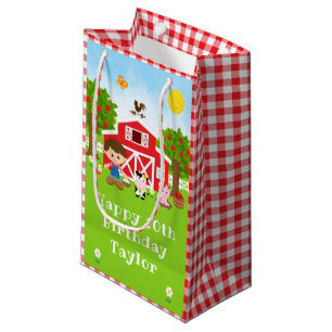Farm Red Barn Brown Hair Boy Happy Birthday Small Gift Bag