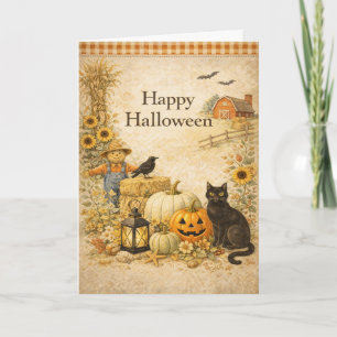 Farm Red Barn Halloween Card