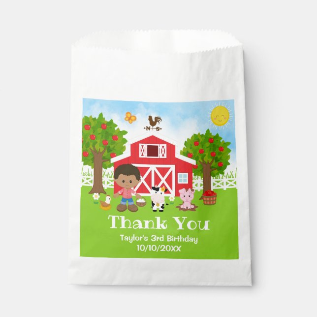 Farm Red Birthday African American Boy Thank You Favour Bags (Front)
