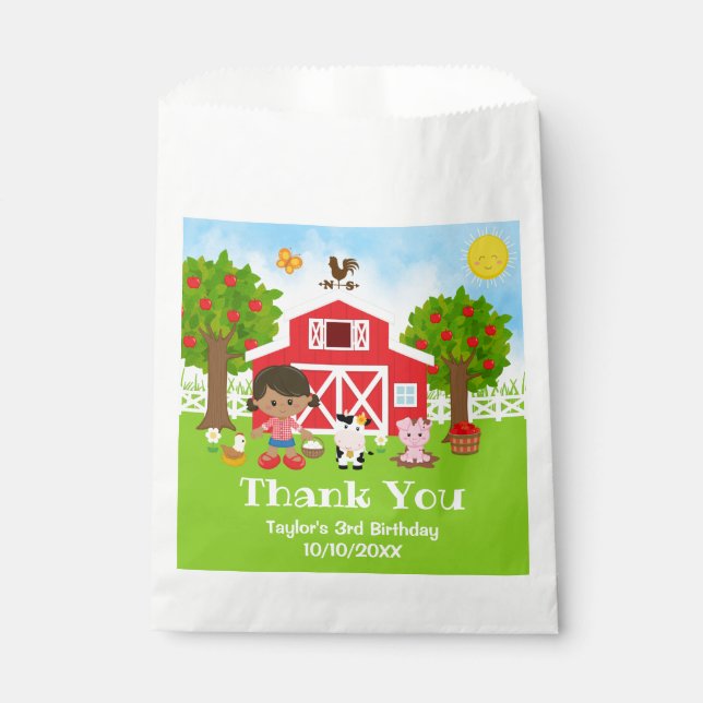 Farm Red Birthday African American Girl Thank You Favour Bags (Front)