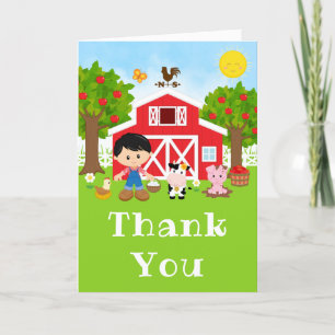 Farm Red Birthday Black Hair Boy Thank You Card