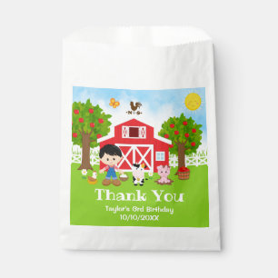 Farm Red Birthday Black Hair Boy Thank You Favour Bags