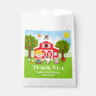 Farm Red Birthday Blonde Hair Boy Thank You Favour Bags