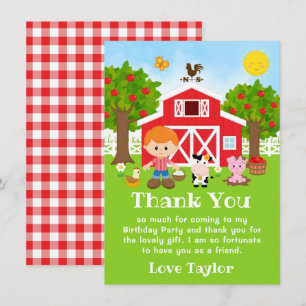 Farm Red Birthday Red Hair Boy Thank You Card