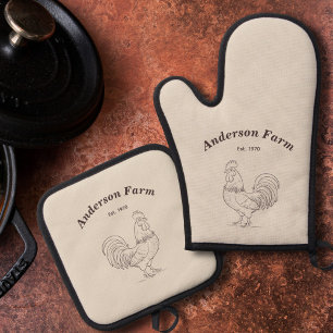 Farm Rooster Oven Mitt & Pot Holder Set