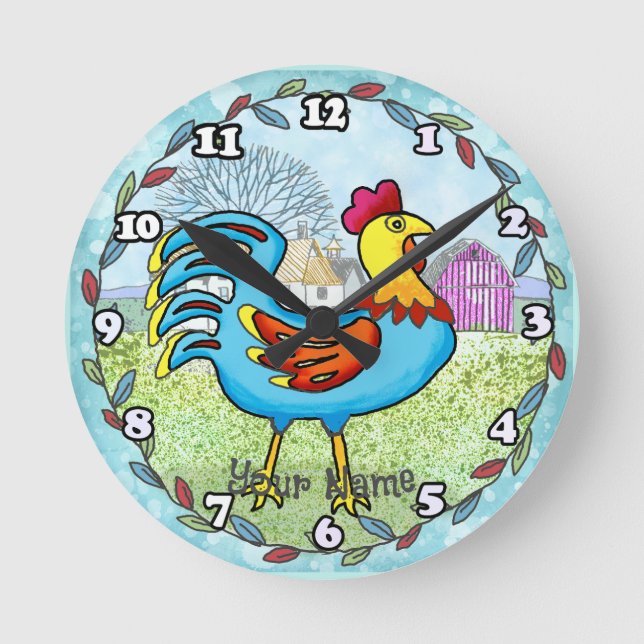 Farm rooster round clock (Front)