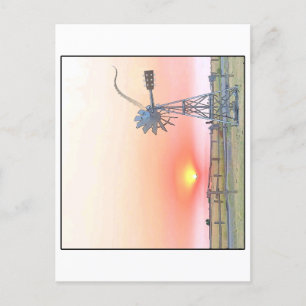 Farm Scene at Sunset with Rustic Windmill Postcard