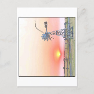 Farm Scene at Sunset with Rustic Windmill  Postcard