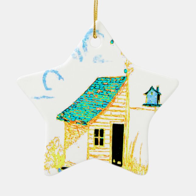 Farm Scene with shed, tree, and birdhouse Ceramic Tree Decoration (Front)