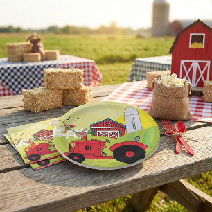Farm Scene with Singing Rooster on Tractor Paper Plate