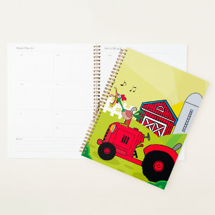 Farm Scene with Singing Rooster on Tractor  Planner