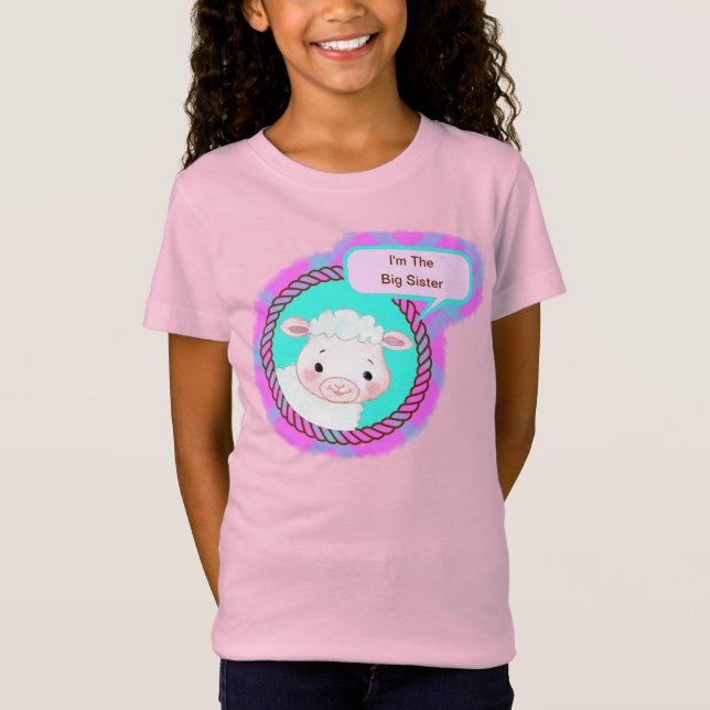 Farm sheep lamb gingham pink teal with quote T-Shi T-Shirt (Front)