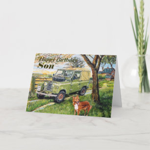 "FARM" Son Birthday Card With Land Rover Scene